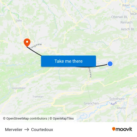 Mervelier to Courtedoux map