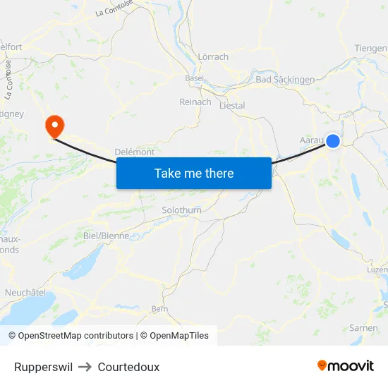 Rupperswil to Courtedoux map