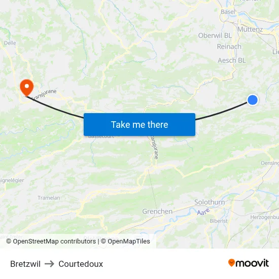 Bretzwil to Courtedoux map