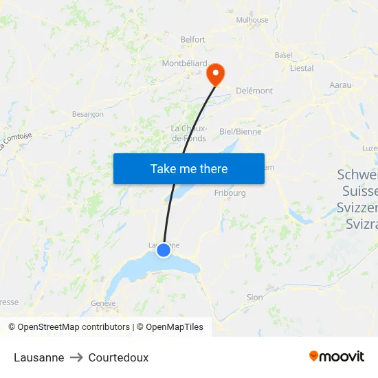 Lausanne to Courtedoux map