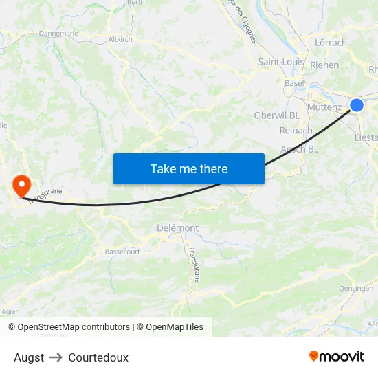 Augst to Courtedoux map