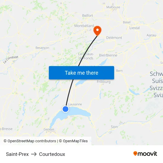 Saint-Prex to Courtedoux map