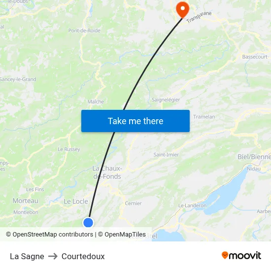 La Sagne to Courtedoux map
