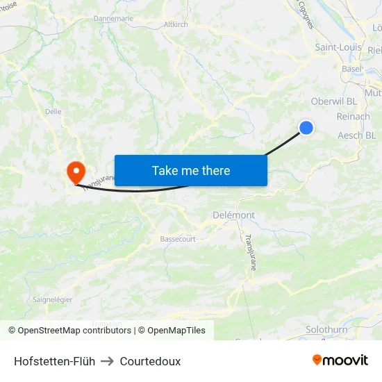Hofstetten-Flüh to Courtedoux map
