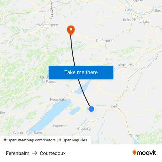 Ferenbalm to Courtedoux map