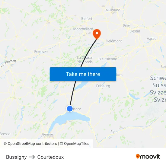 Bussigny to Courtedoux map
