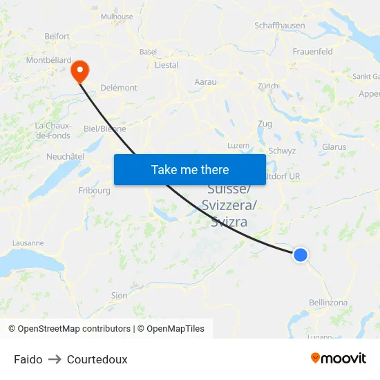 Faido to Courtedoux map