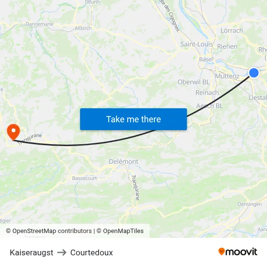 Kaiseraugst to Courtedoux map