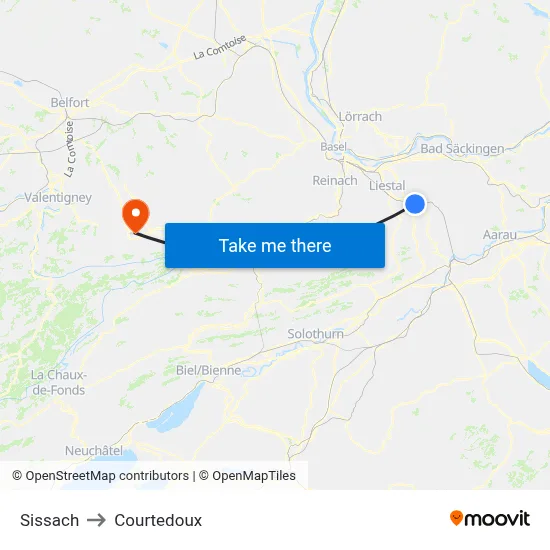 Sissach to Courtedoux map