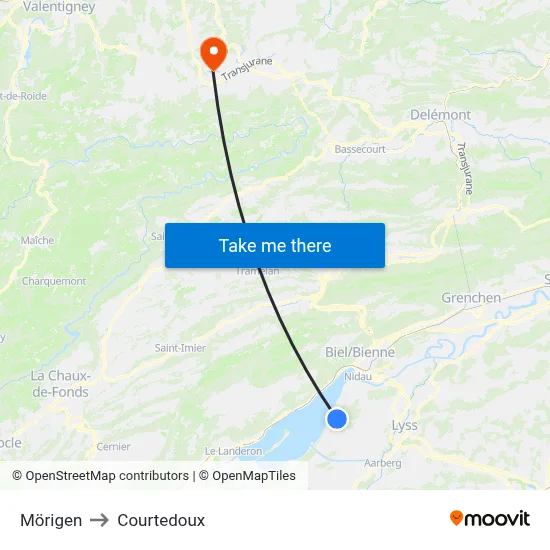Mörigen to Courtedoux map