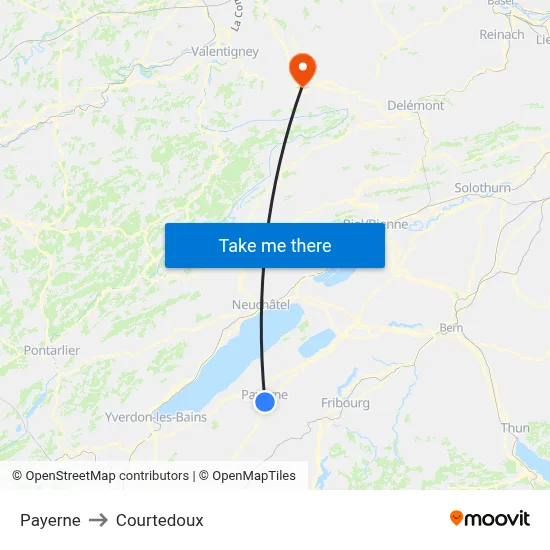 Payerne to Courtedoux map
