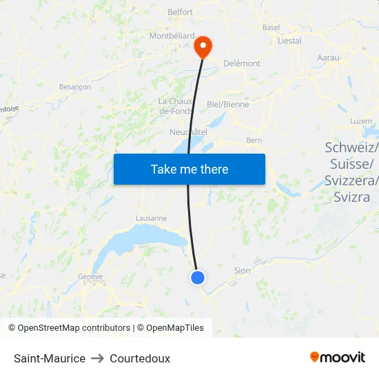 Saint-Maurice to Courtedoux map