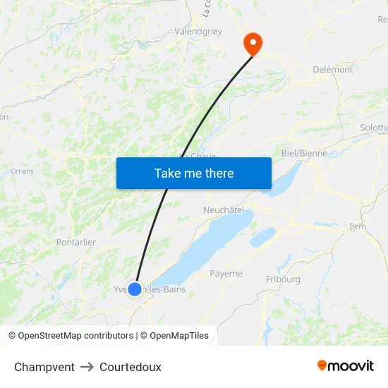 Champvent to Courtedoux map