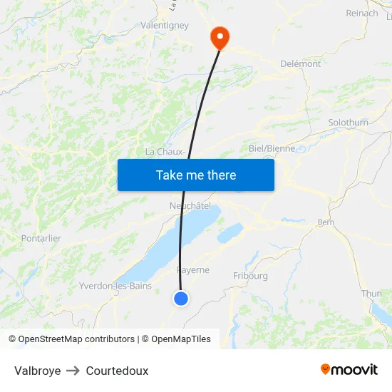 Valbroye to Courtedoux map