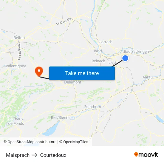 Maisprach to Courtedoux map