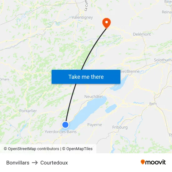 Bonvillars to Courtedoux map