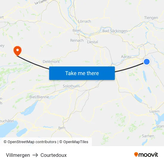 Villmergen to Courtedoux map