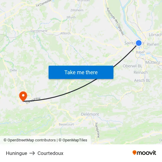 Huningue to Courtedoux map