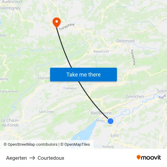 Aegerten to Courtedoux map