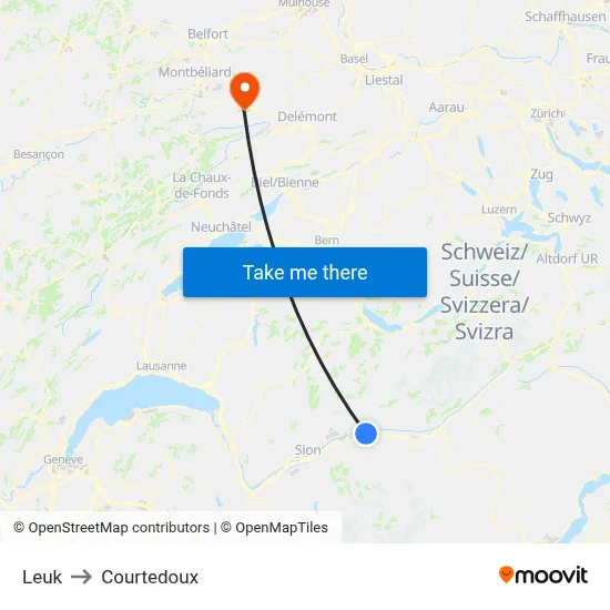 Leuk to Courtedoux map