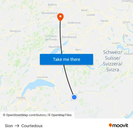 Sion to Courtedoux map