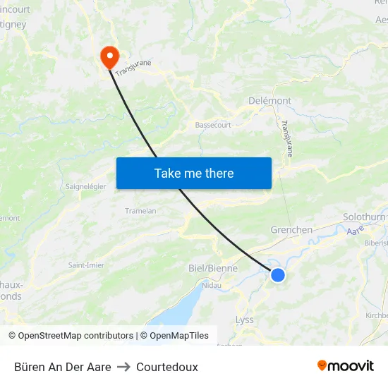 Büren An Der Aare to Courtedoux map
