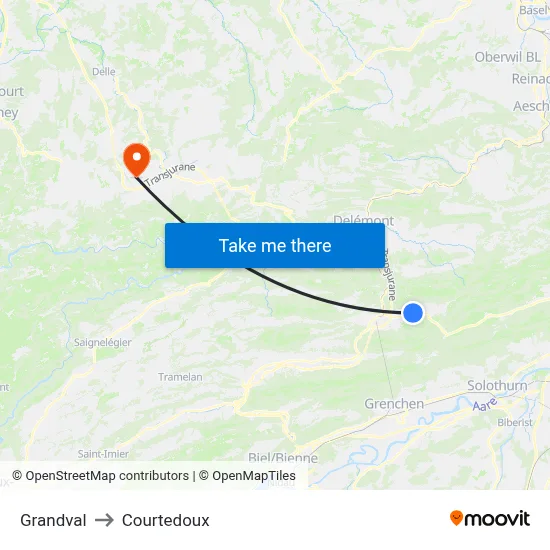 Grandval to Courtedoux map