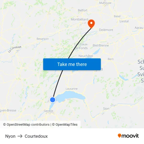 Nyon to Courtedoux map