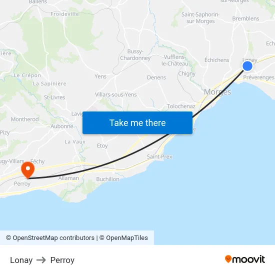 Lonay to Perroy map