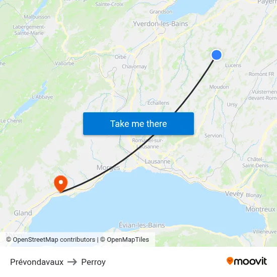 Prévondavaux to Perroy map