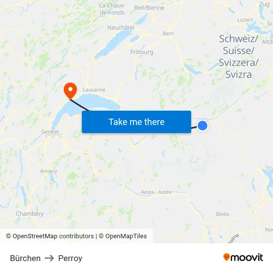 Bürchen to Perroy map