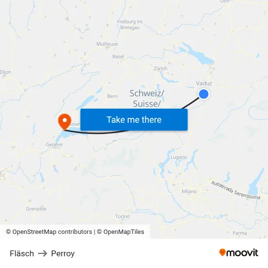 Fläsch to Perroy map
