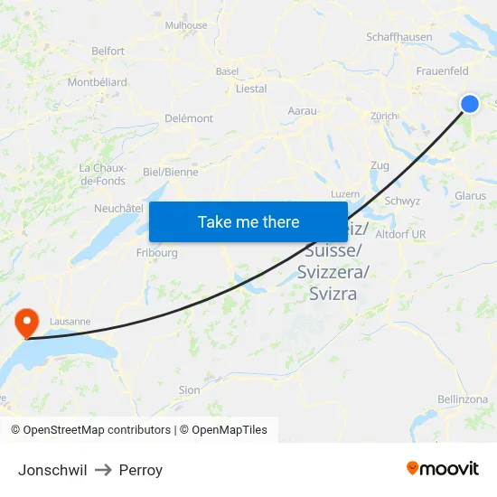 Jonschwil to Perroy map