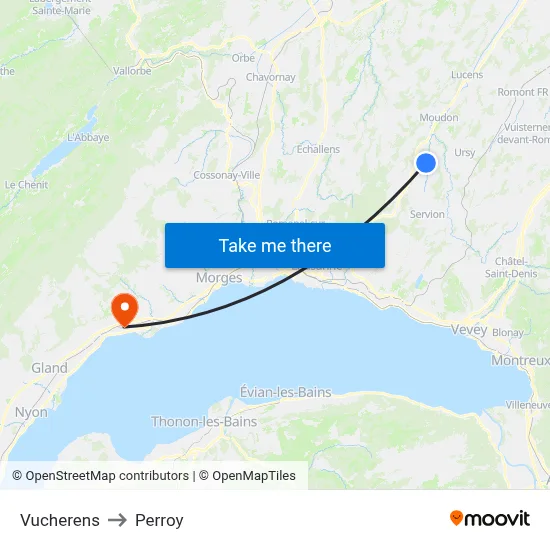 Vucherens to Perroy map