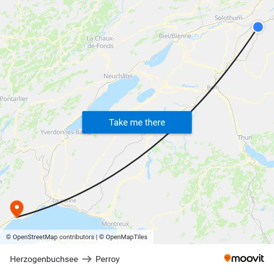 Herzogenbuchsee to Perroy map