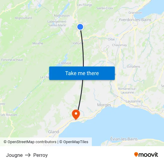 Jougne to Perroy map