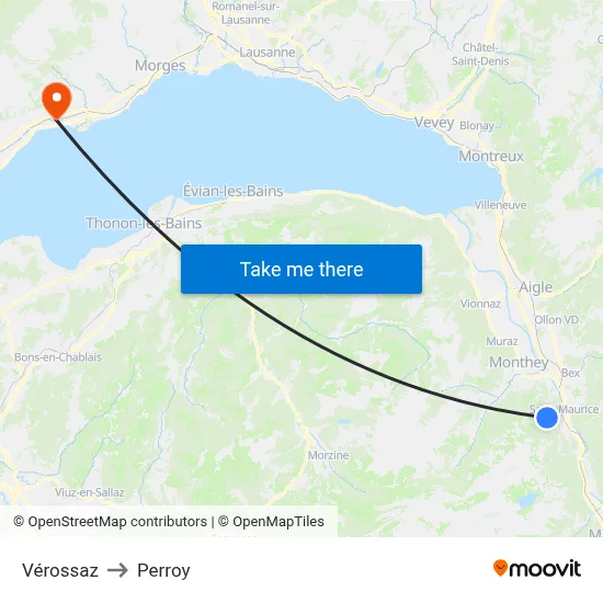 Vérossaz to Perroy map