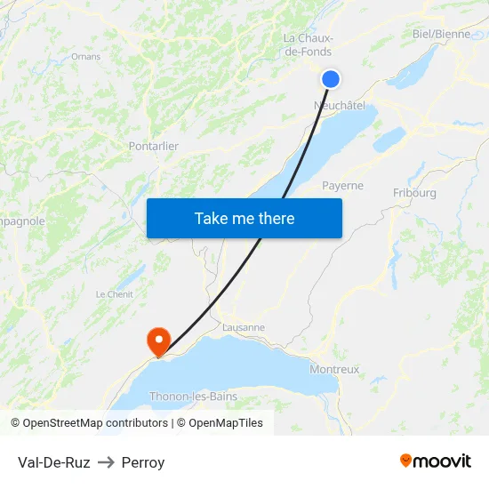 Val-De-Ruz to Perroy map