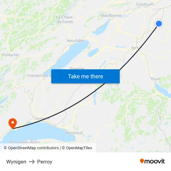Wynigen to Perroy map