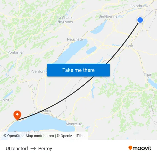 Utzenstorf to Perroy map
