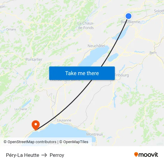Péry-La Heutte to Perroy map