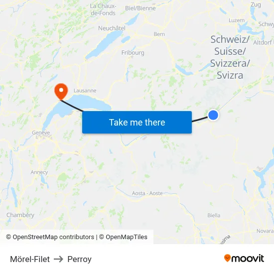 Mörel-Filet to Perroy map