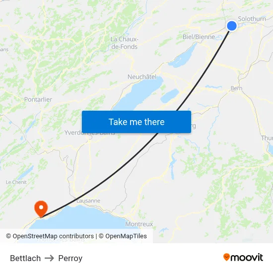 Bettlach to Perroy map