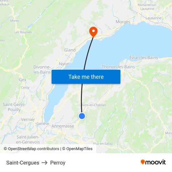Saint-Cergues to Perroy map