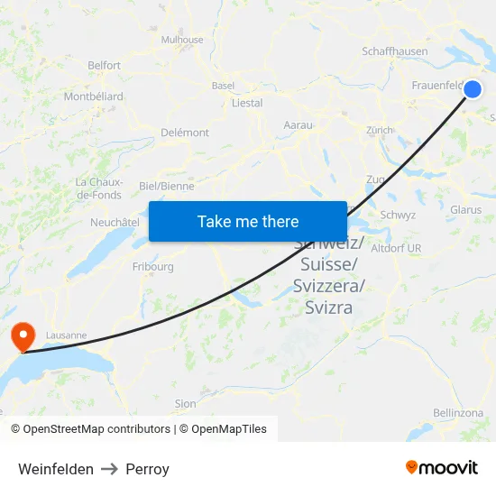 Weinfelden to Perroy map