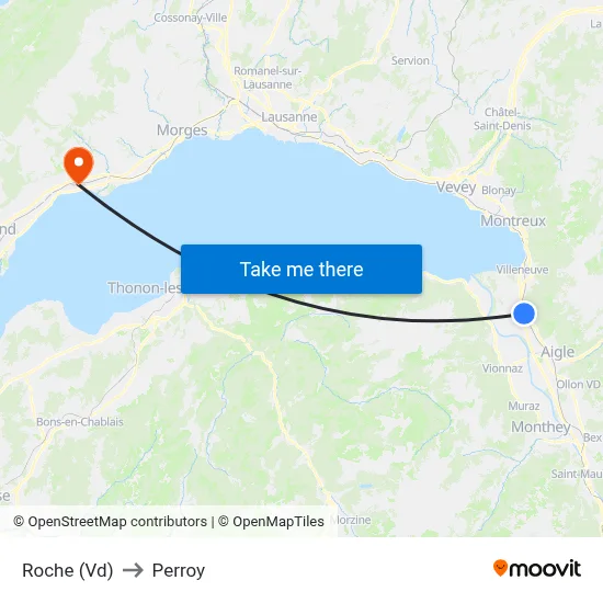 Roche (Vd) to Perroy map
