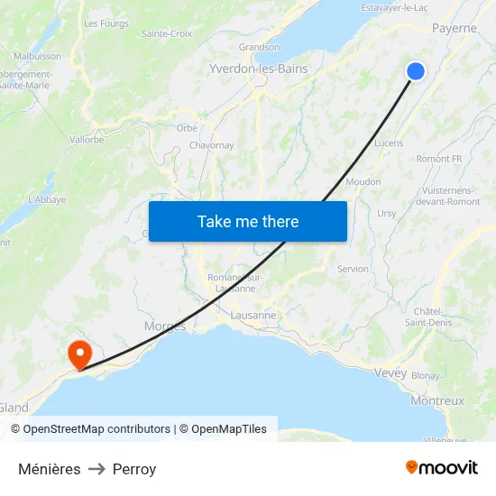 Ménières to Perroy map