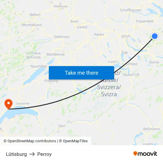 Lütisburg to Perroy map