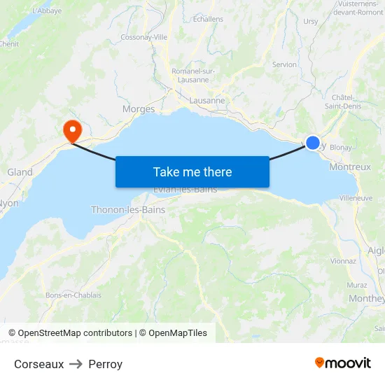 Corseaux to Perroy map