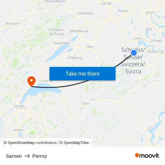 Sarnen to Perroy map